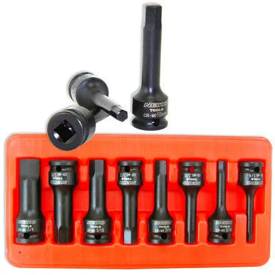 1/2" Drive SAE Standard Impact Hex Key Allen Wrench Bit Set