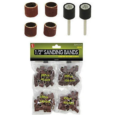 102 Piece Sanding Drums 1/2" Round Mixed Grits for Dremel & Rotary Tools