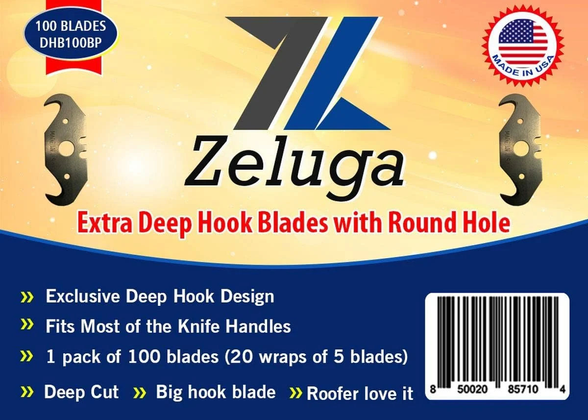 19-328 100 pieces Utility Deep Hook Blades with Round Hole Carbon Steel Hook Razor Blades Knife Blades for Roofing and Carpet