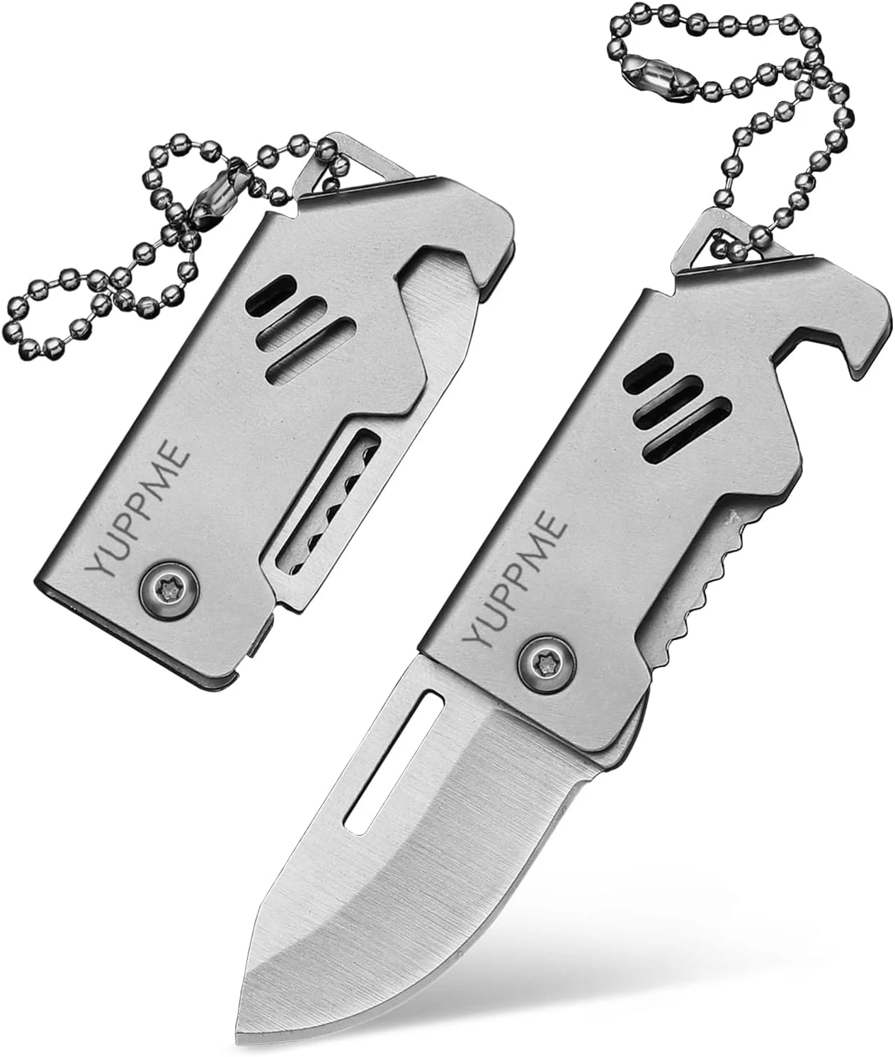 2-Pack Mini Keychain Knife, Small Folding Pocket Knives for Men Women, Portable Cute Box Cutter with Bottle Opener