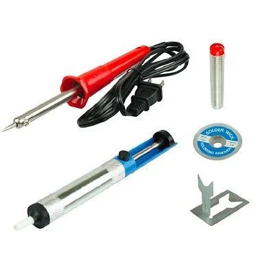 5 Piece Hand Soldering Iron Gun Desoldering Pump Sucker Tool Kit Set with Solder