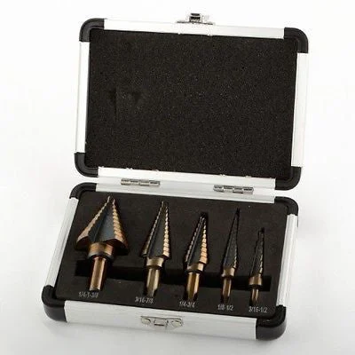 5 Piece Variable Multi Step Down Drill Bit Unibit Tool Uni Stepped Size Metal Bit