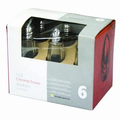 6 Pack Tall Tower Glass Salt and Pepper Shaker Restaurant Dispenser Bottle Set