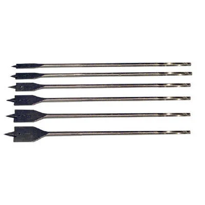 6 Piece Extra Long Deep Hex Shank Flat Spade Drill Bit Set Kit for Wood Boring