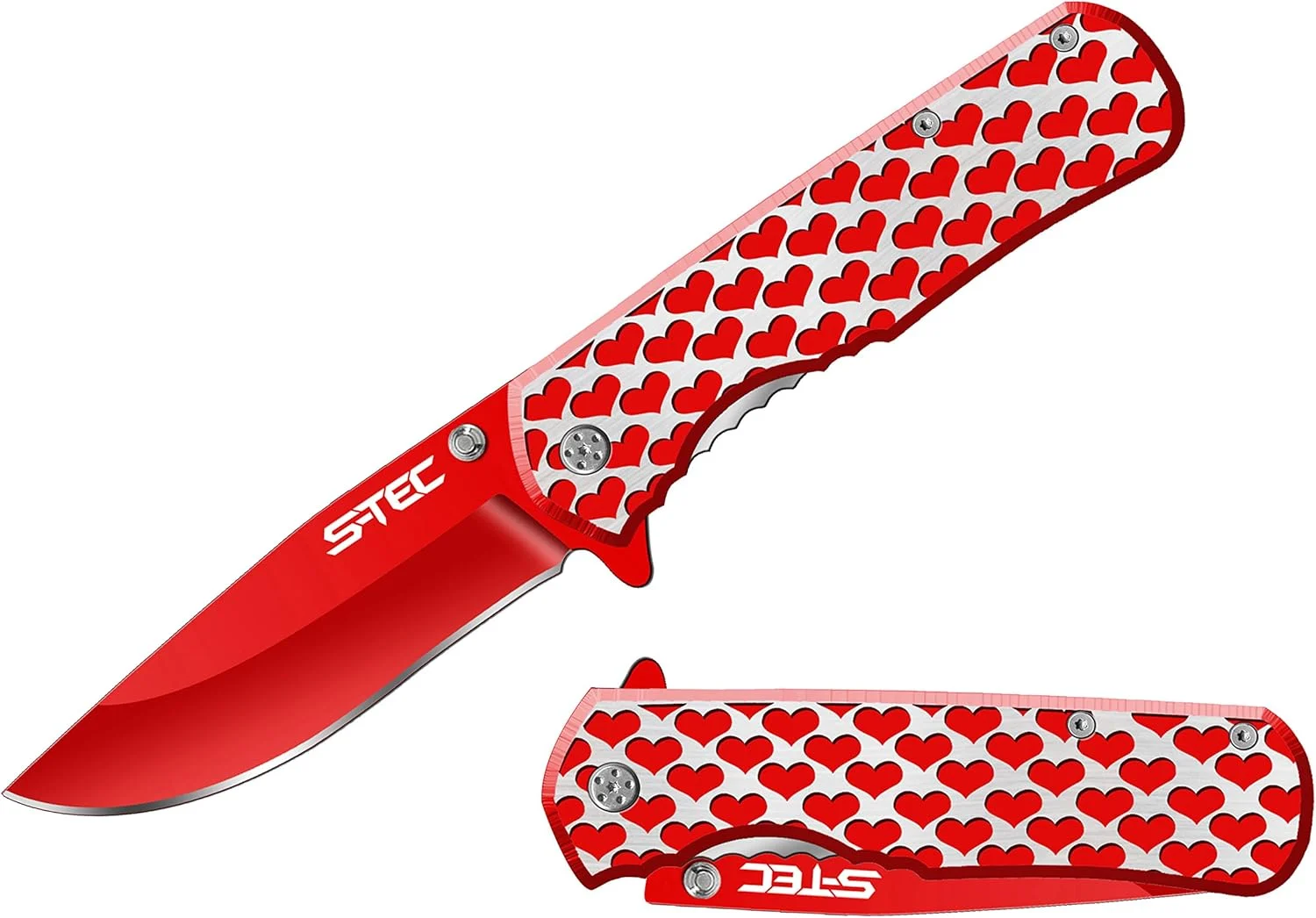 8″ Valentine’s Hearts Spring Assisted Folding Pocket Knife … (Red)