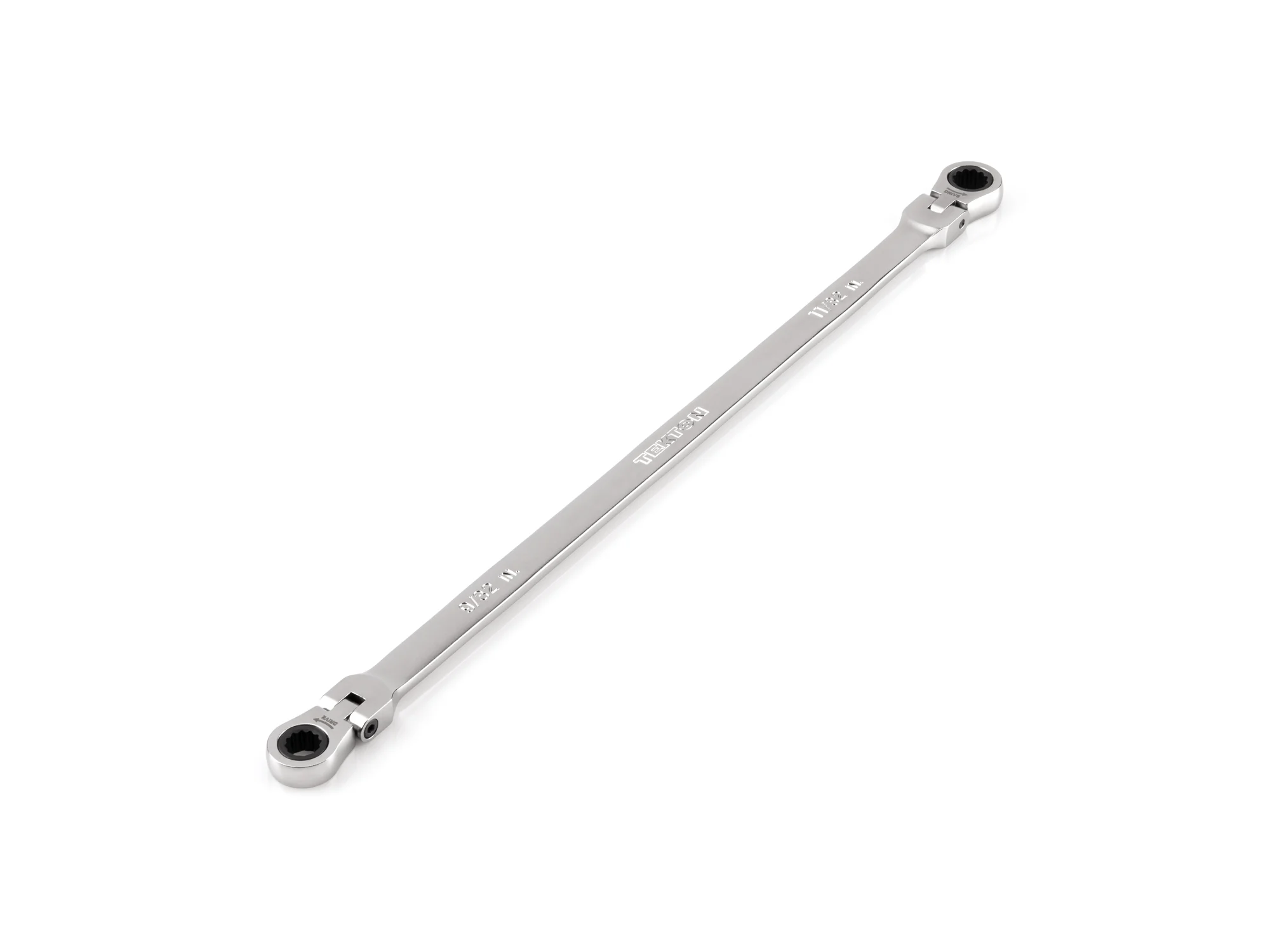 9/32 x 11/32 Inch Long Flex Head 12-Point Ratcheting Box End Wrench