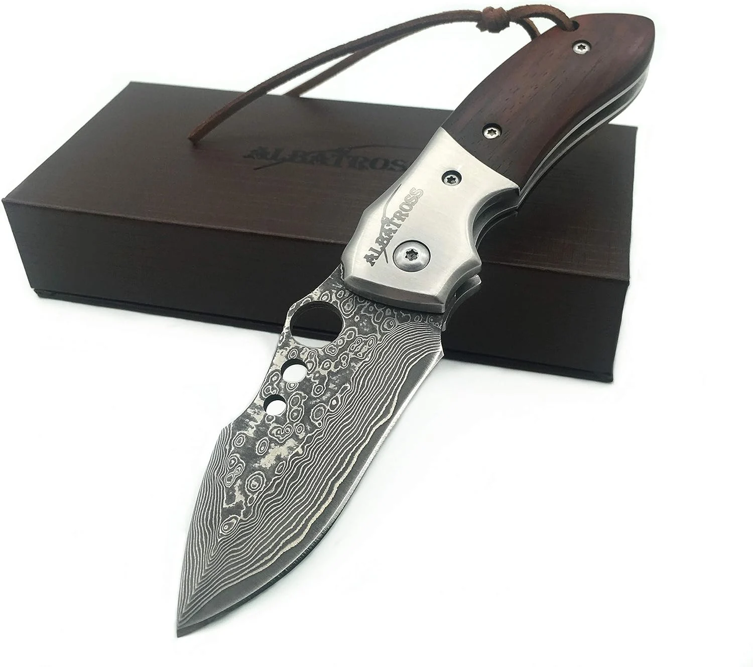 ALBATROSS HGDK007 EDC Sharp Damascus Folding Pocket Knife with Liner Lock-Cote D’Ivoire Sandalwood Handle,Gifts/Collections