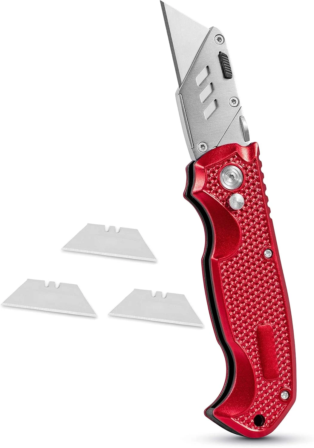 BIRDROCK HOME Utility Knife Set – Retractable Box Cutter with Heavy Duty Razor Blade – Professional Cutting Tool for Cardboard, Package, Warehouse, Office, Construction – 3 Extra Blades Refill – Red