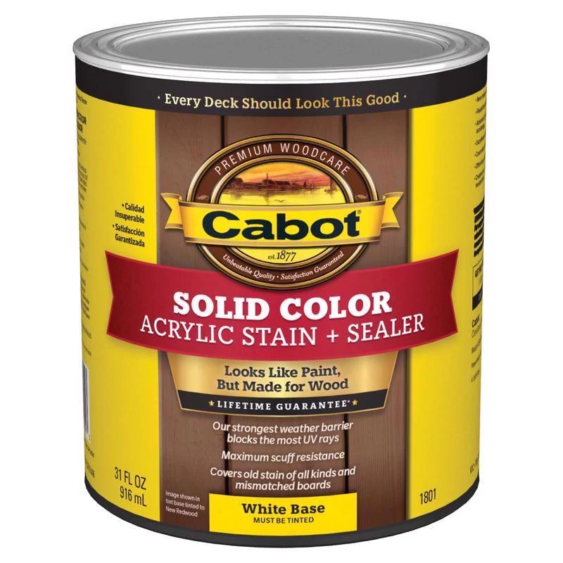 Cabot Solid Color Acrylic Stain & Sealer Solid Tintable White Base Acrylic Deck Stain 1 qt