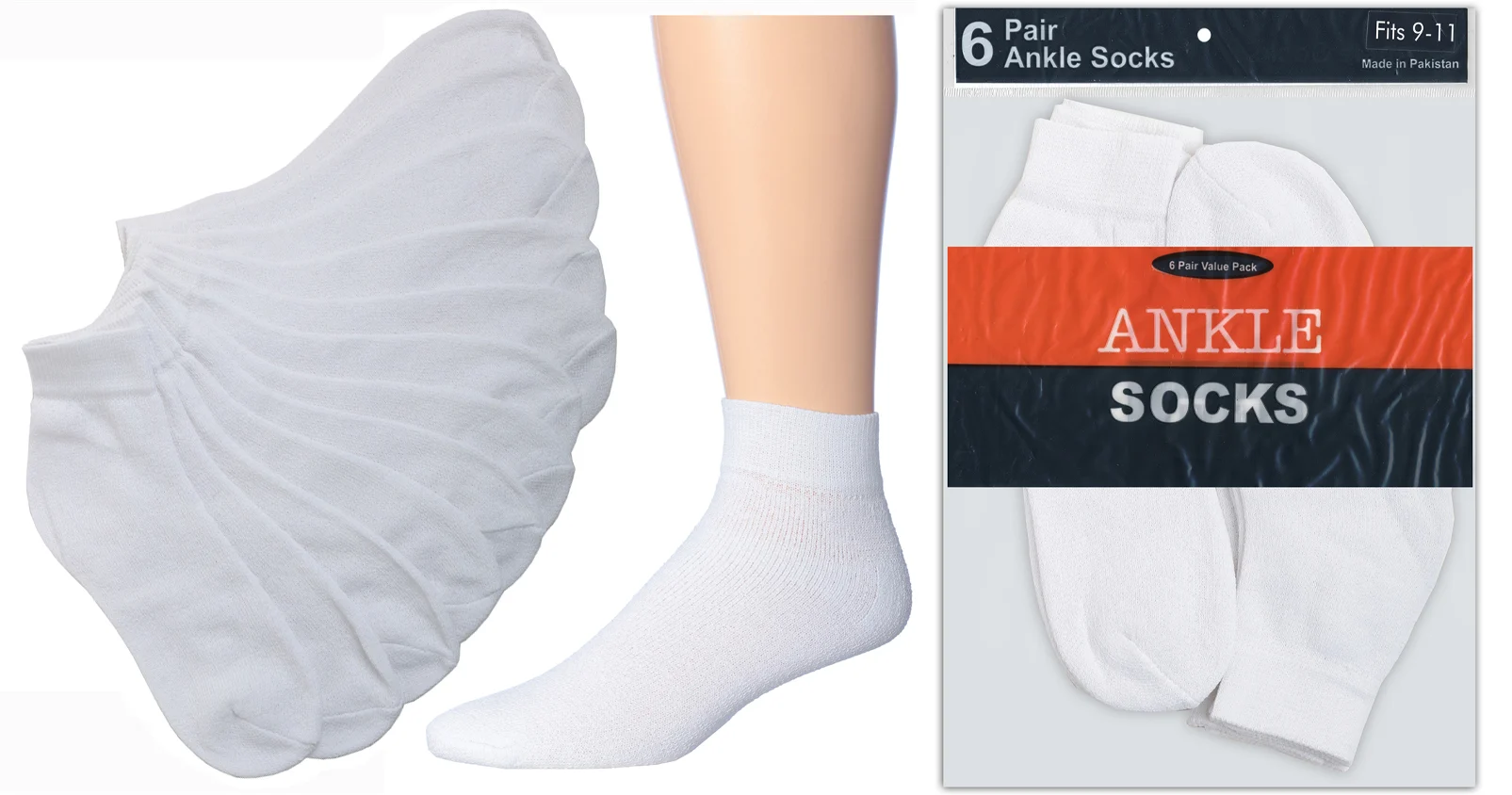 Children's White Athletic Ankle Socks - Size 4-6 - 6-Pair Packs