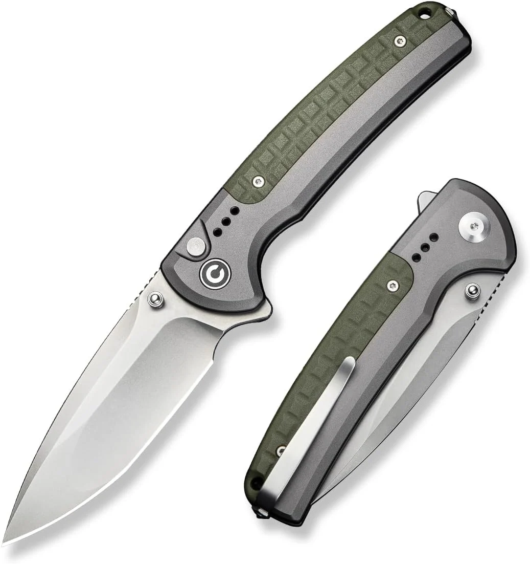 CIVIVI Folding Pocket Knife, Sentinel Strike II Utility Knife with Glass Breaker, 3.7″ Nitro-V Blade Aluminum Handle, EDC Knife for Outdoor Survival Hunting Hiking Camping C22025D-2, Green