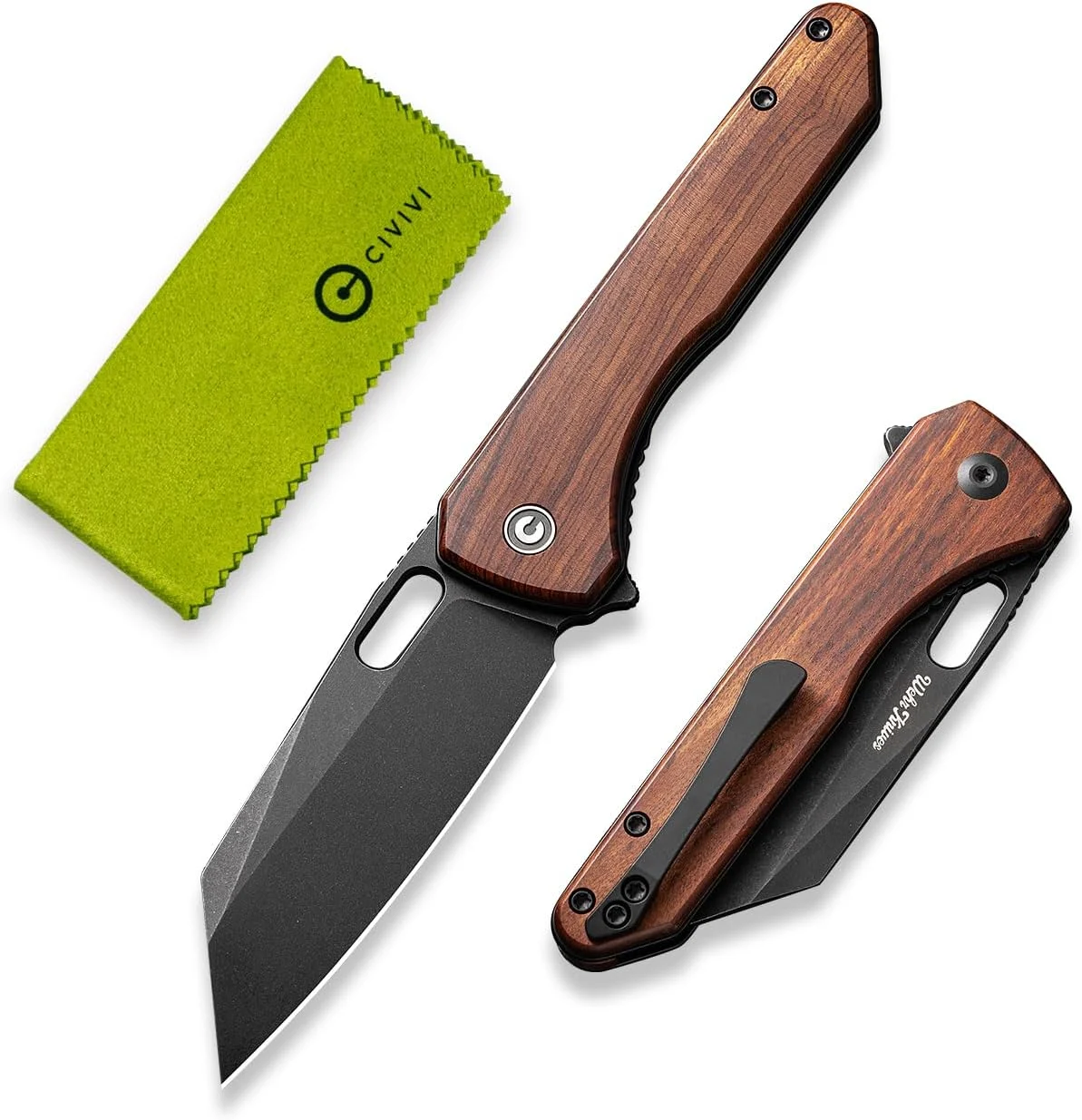 CIVIVI Nugz Folding Pocket Knife for EDC, 3.17″ 14C28N Reverse Tanto Blade Wood Handle Flipper Knife for Ideal Gift to Men Women C23060-3 (Wood)