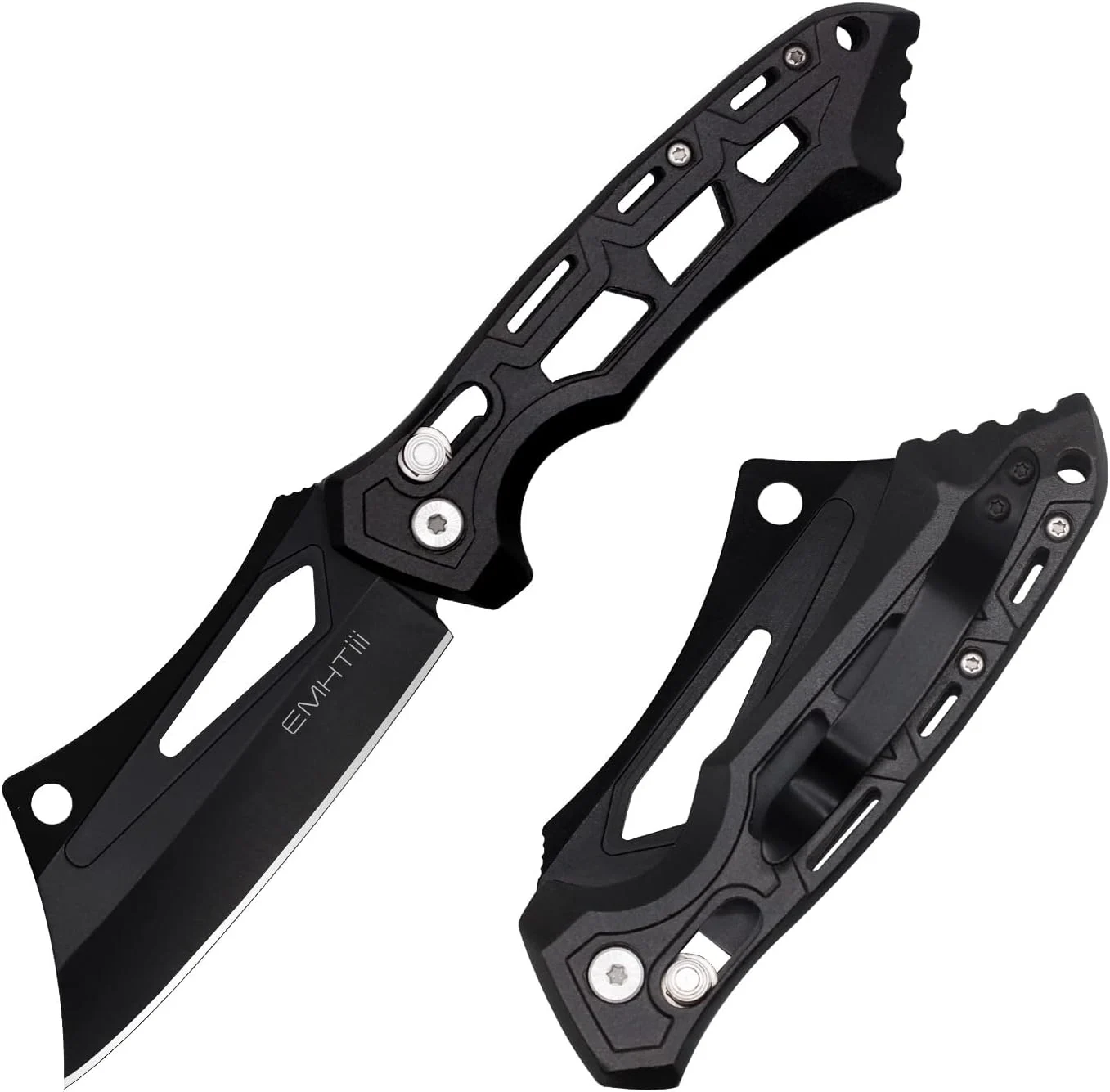 Cleaver Pocket Folding Knife for Men – 3.54″ Stainless Steel Black Blade, Aluminum Handle with Clip, EDC Knives for Outdoor, Camping