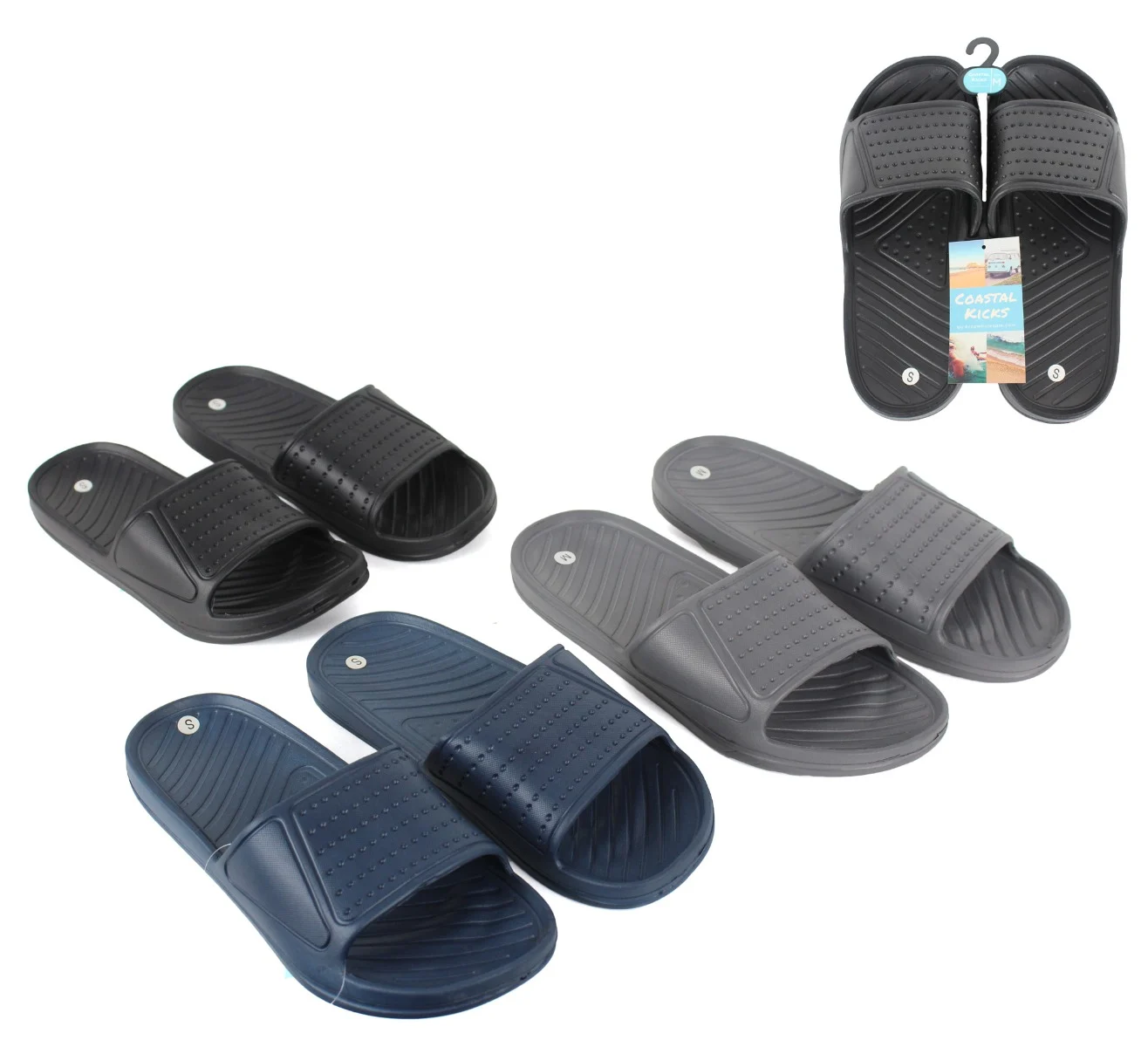 Coastal Kicks Men's Lightweight Slide Sandals w/ Cable Embossed Footbed