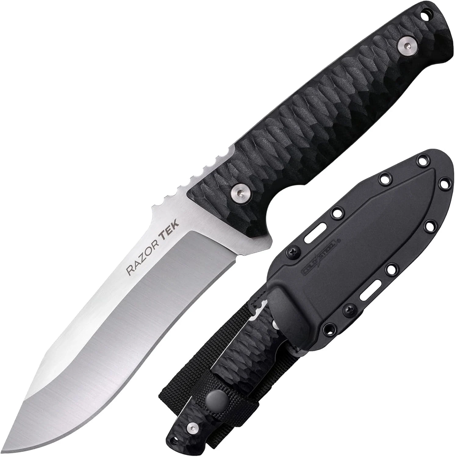 COLD STEEL Razor Tek 5″ 4116 Stainless Steel Recurve Fixed Blade EDC Outdoor Camping Hunting Utility Knife, 4 5/8″ Ergonomic Textured Handle, Weather-Resistant Secure-Ex Sheath