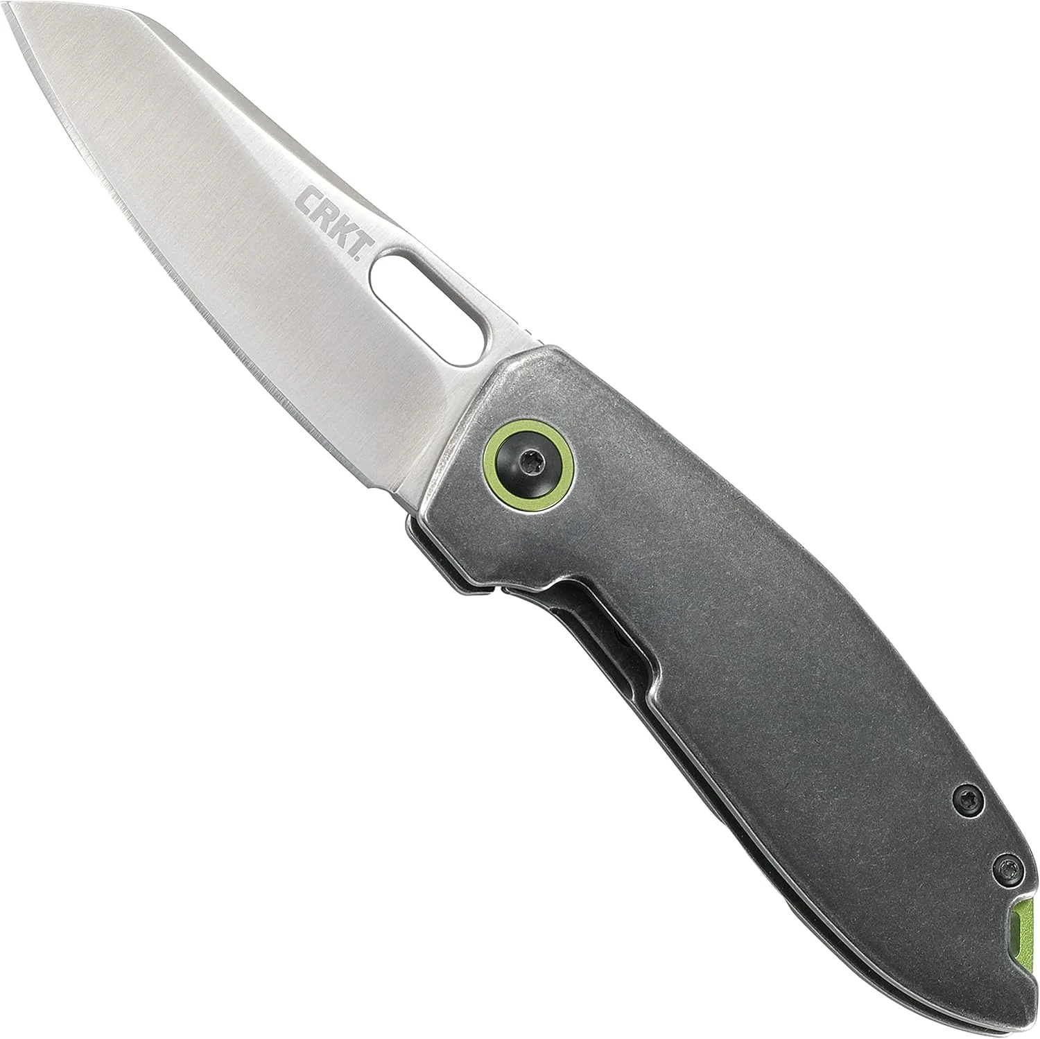 Columbia River Knife & Tool Sketch EDC Folding Pocket Knife: Urban Everyday Carry Utility Knife, Satin Sheepsfoot Blade, Thumb Slot Open, Stainless Steel Handle, Green Backspacer and Pivot Collar, Pocket Clip 2550