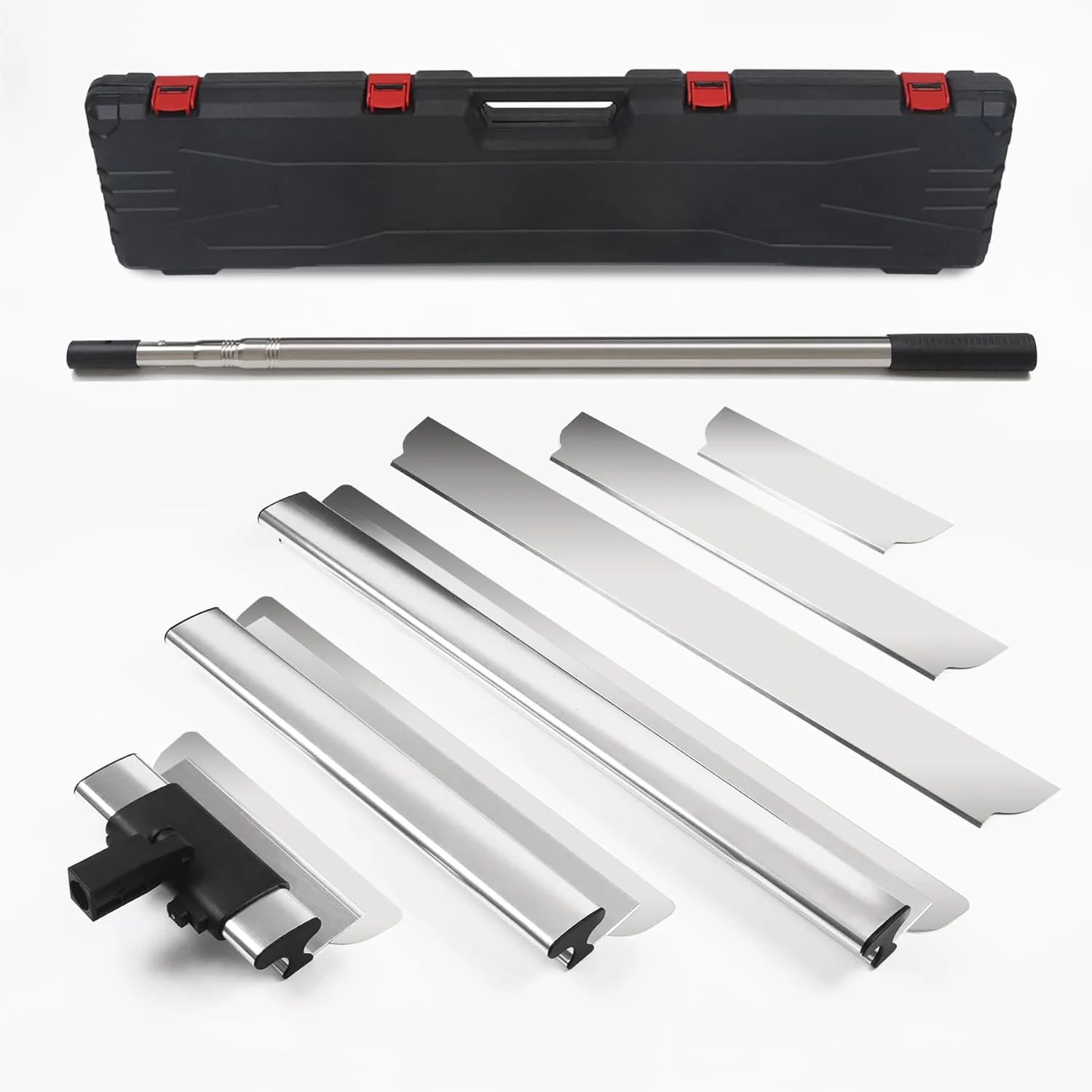 Drywall Skimming Blade Set – Drywall Tools with 12″, 22” & 32″ Skimming Blades and 35″-81″ Extension Handle, Stainless Steel Drywall Knife Set, Extruded Aluminum, High-Impact End Caps