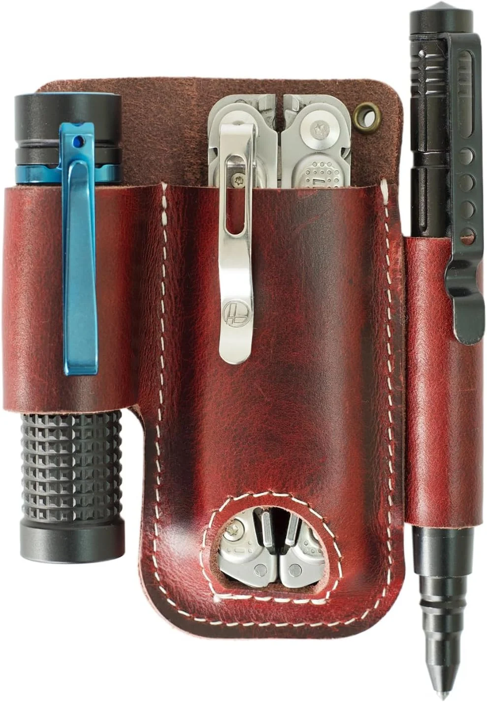 EDC Pocket Organizer For Belt (Premium Leather) – Urban Tool Holster | Multitool Sheath | Tactical Belt Knife Pouch with Belt Clip (Extra Dark Brown) by ATQANA