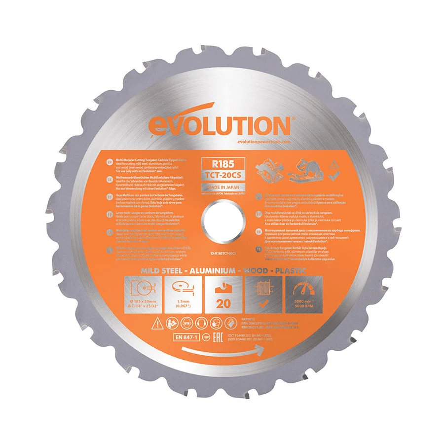 Evolution 7-1/4 In. 20T, 25/32 In. Arbor, Tungsten Carbide Tipped Multi-Material Cutting Blade (Circular Saw & Chop Saw Blade)