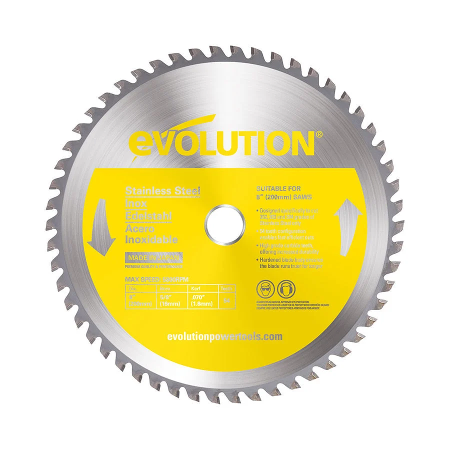 Evolution 8 In. 54T, 5/8 In. Arbor, Tungsten Carbide Tipped Stainless Steel Cutting Blade
