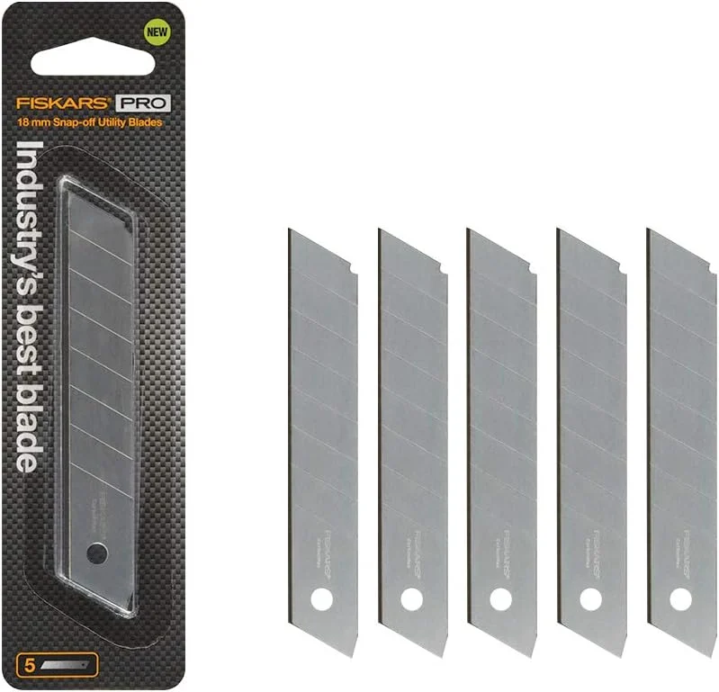 Fiskars Utility Knife Replacement Blades – 18mm Snap Off Utility Blades – Worksite Tools – 5 Pack, Orange/Black
