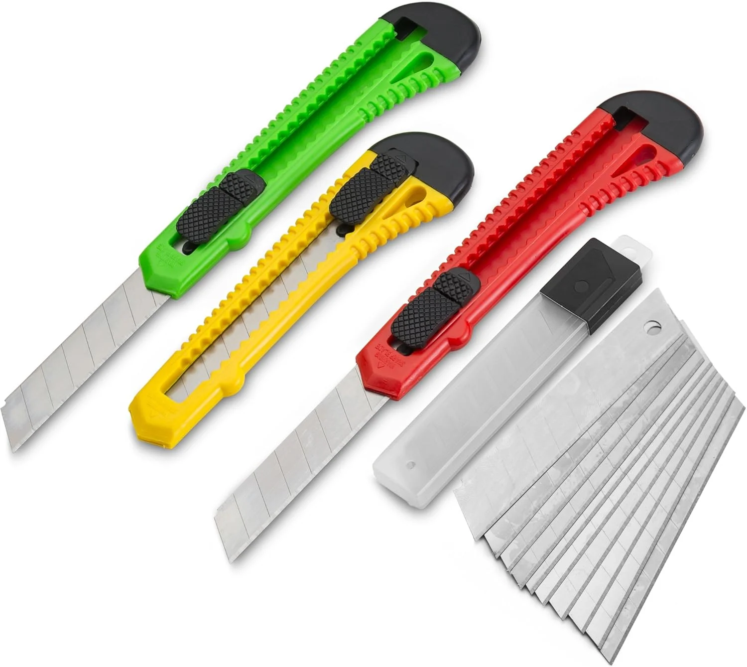 Fixson Utility Knife 18-MM Box Cutter (3 PACK) Retractable Razor Blades Knifes with Snap Off Blades and Slide Locks, Great Packaging Tools & Hobby Knife (10 Replacemant Blades Included)