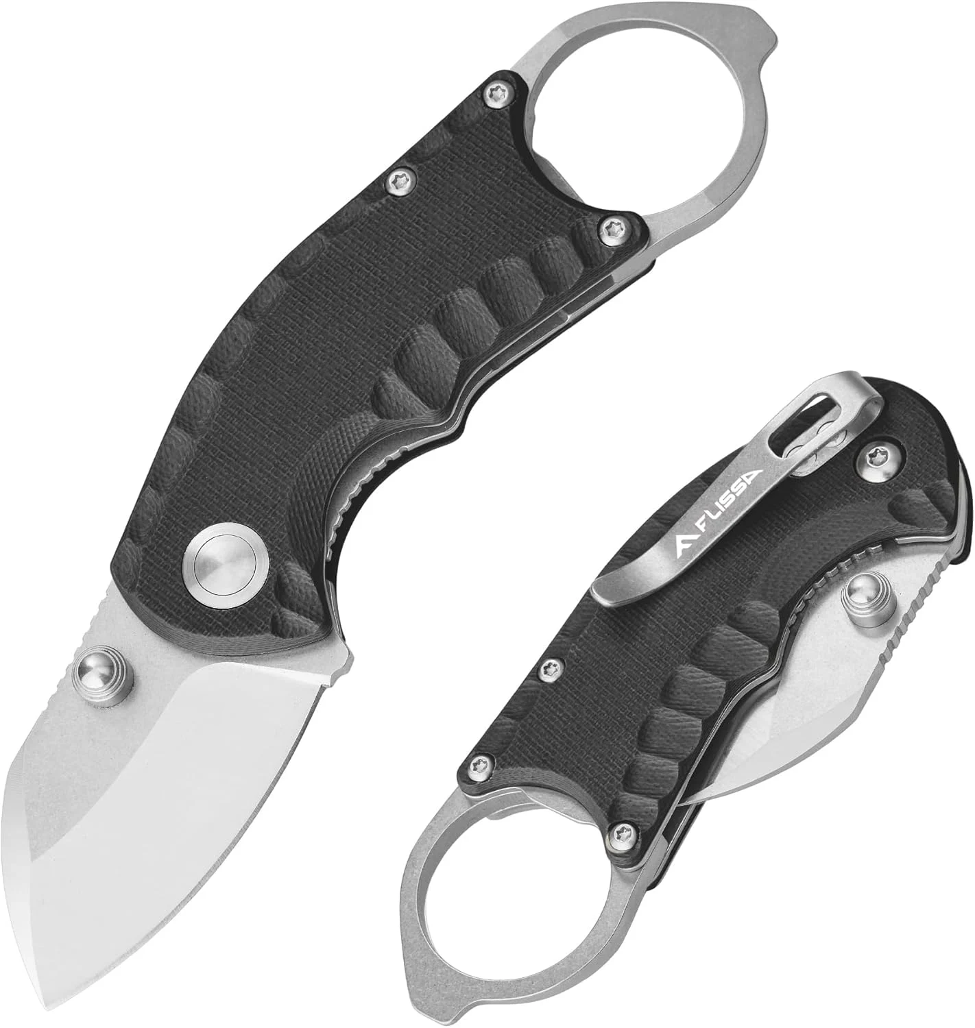 FLISSA 4″ Small Folding Pocket Knife, Lightweight Utility Knife, Black G10 Handle, EDC Pocket Knife with 8Cr13MoV Steel Blade, Carry Pocket Clip, Bottle Opener and Flat Head Screwdriver, Liner Lock