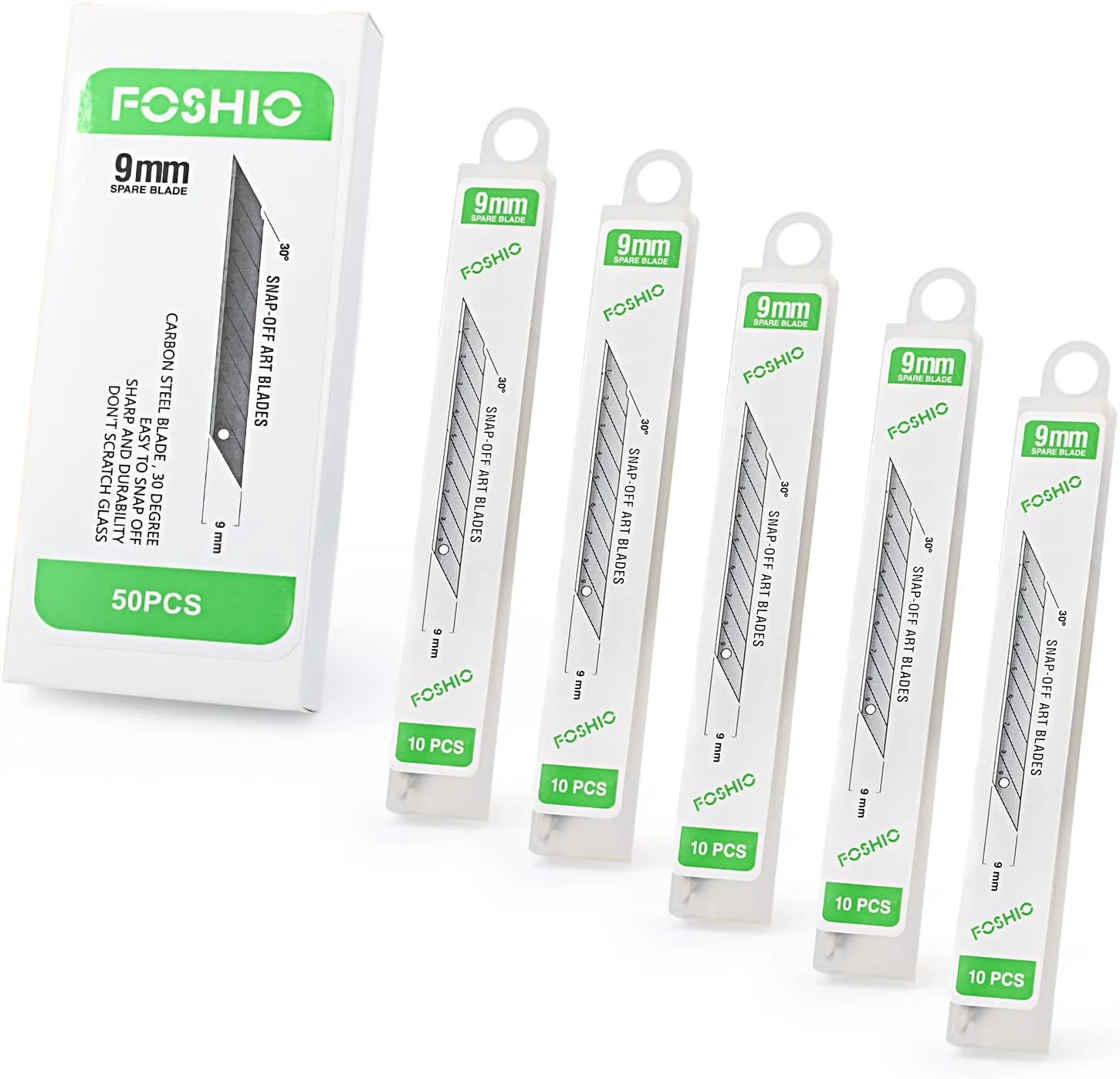 FOSHIO 50 Pack 30 Degree Snap Off Blades 9MM, Universal Utility Knives Hobby Knife Blades Vinyl Wraps Cutter Knife Replacement Blades