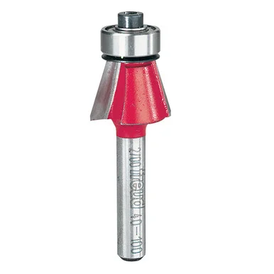Freud Chamfer Bit, 15 Deg. Angle, 1/2" Carbide Height, 23/32" Overall Diameter, 1/4" Shank, 1/2" Bearing Diameter,