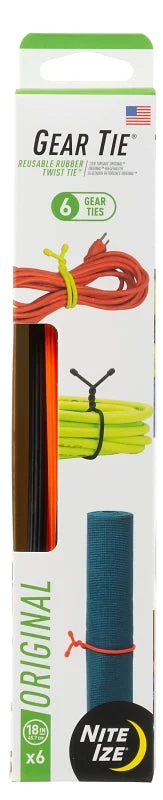 Gear Tie GTPP18-A1-R8 Twist-Tie, 6.2 mm Dia, 18 in L, Rubber, Black/Light Orange/Neon Yellow