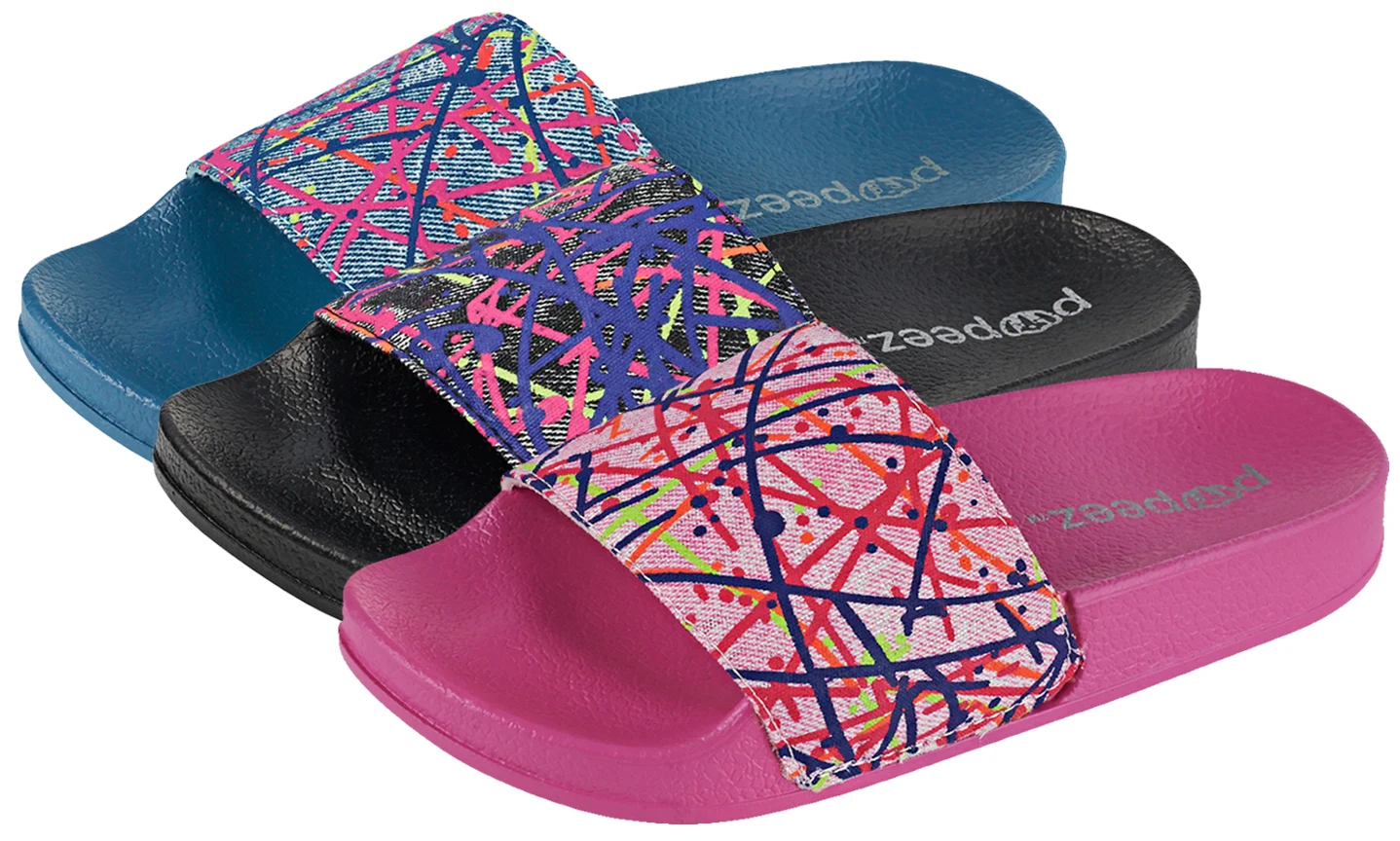 Girl's Slide Sandals w/ Abstract Paint Print Strap