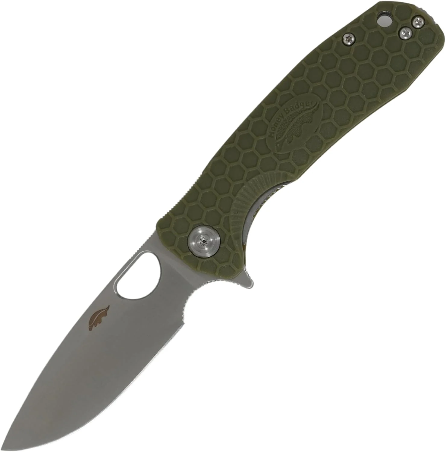 HB1023 Honey Badger Pocket Knife Folding Flipper EDC Deep Pocket Carry for Outdoor Tactical Survival Camping Small Green Drop Point 8Cr13Mov
