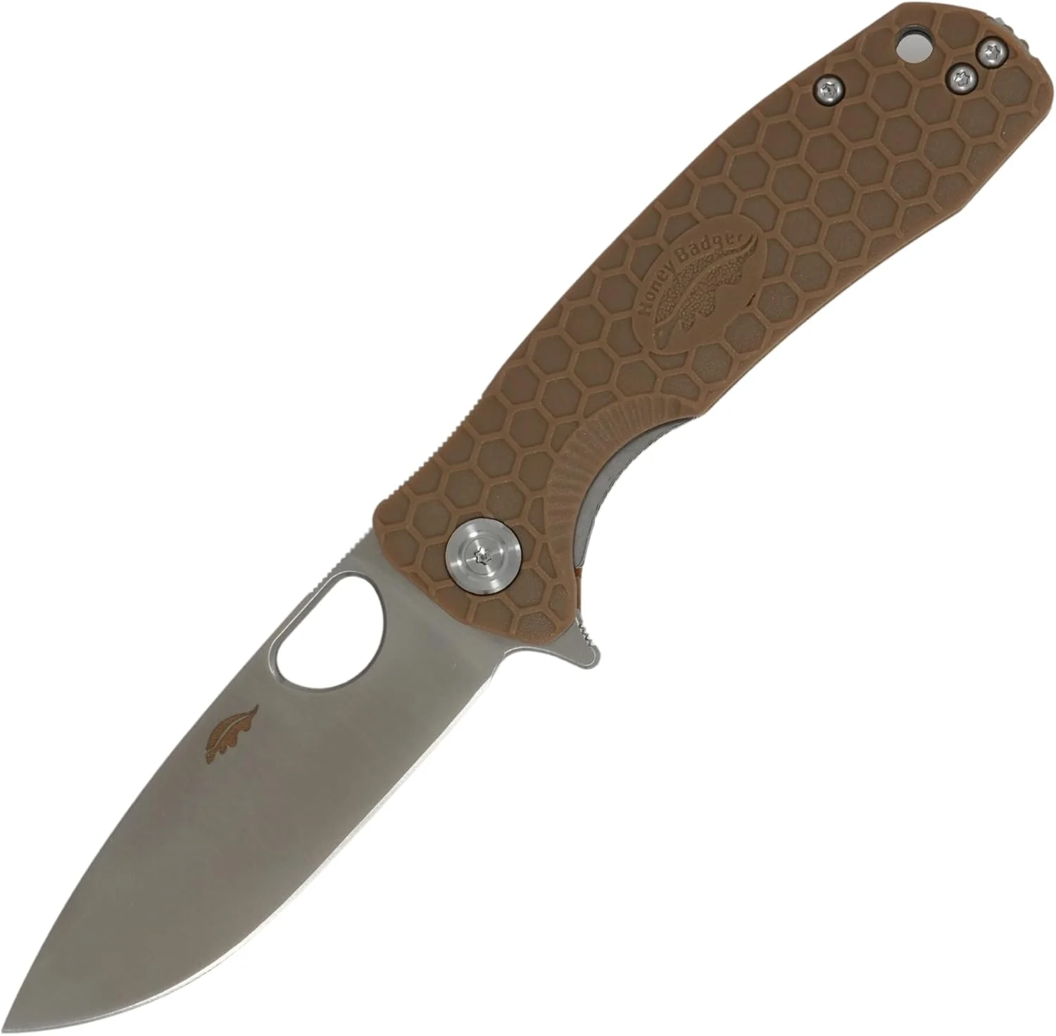 Honey Badger Small Pocket Knife EDC Drop Point Folding Utility Knife 2.8″ Steel Blade Reversible Pocket Clip – (2.6oz) Drop Point Small Tan HB1022