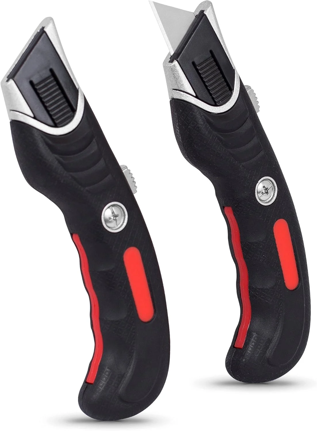 INTERNET’S BEST Ergonomic Utility Knife Set | Retractable Box Cutter with Rubber Handle | For Cutting Cardboard, Carpet & Plastic | Blade Storage in Handle | Includes 2 Razor Knives & 3 Extra Blades