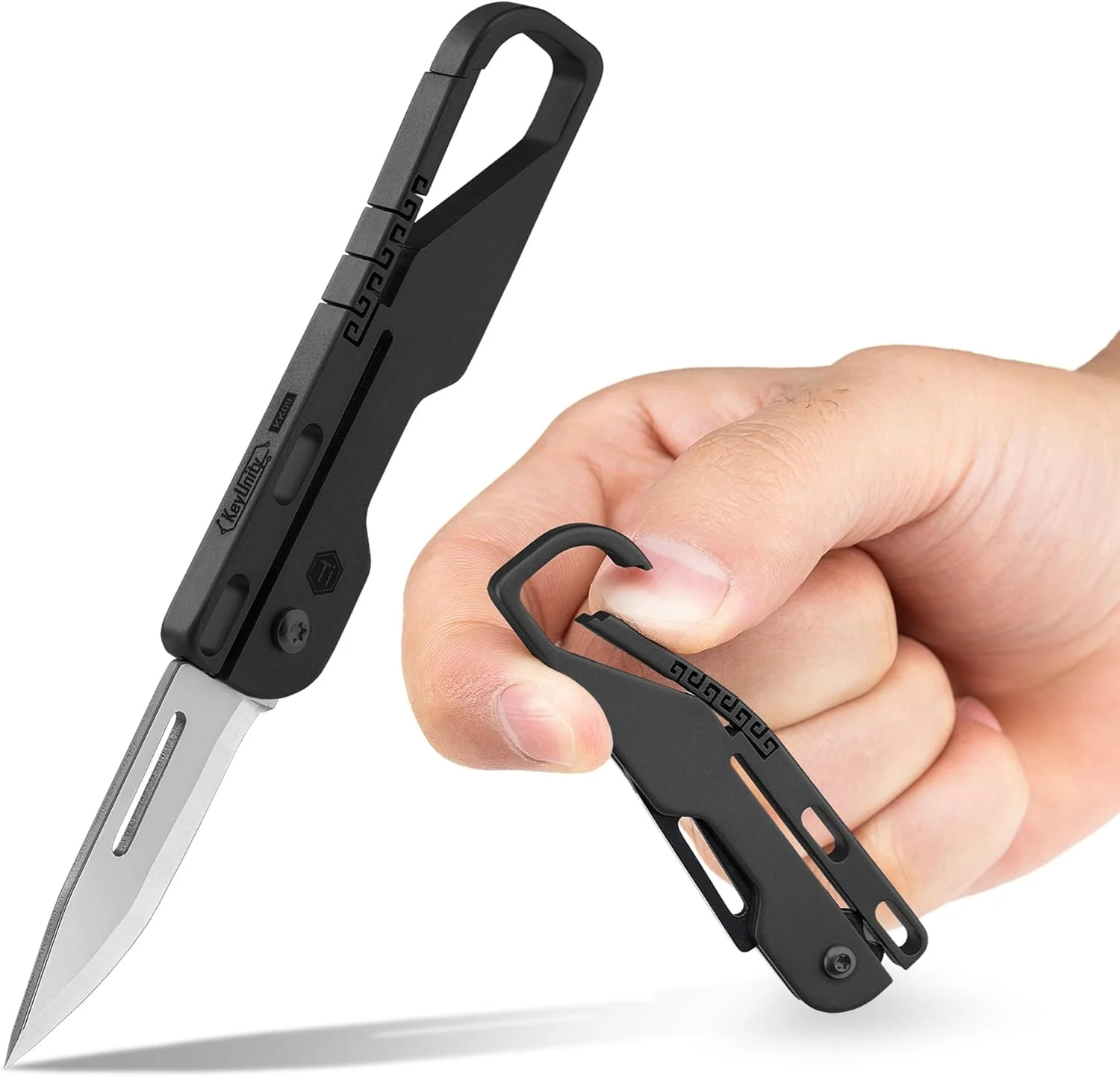 KeyUnity KK09 EDC Folding Knife-Titanium Pocket Utility Knife with Carabiner for Everyday Carry