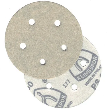 Klingspor Abrasives Stearate Aluminum Oxide, PS33, 5"x 5 Hole, 320 Grit, Hook & Loop Discs, 50pk