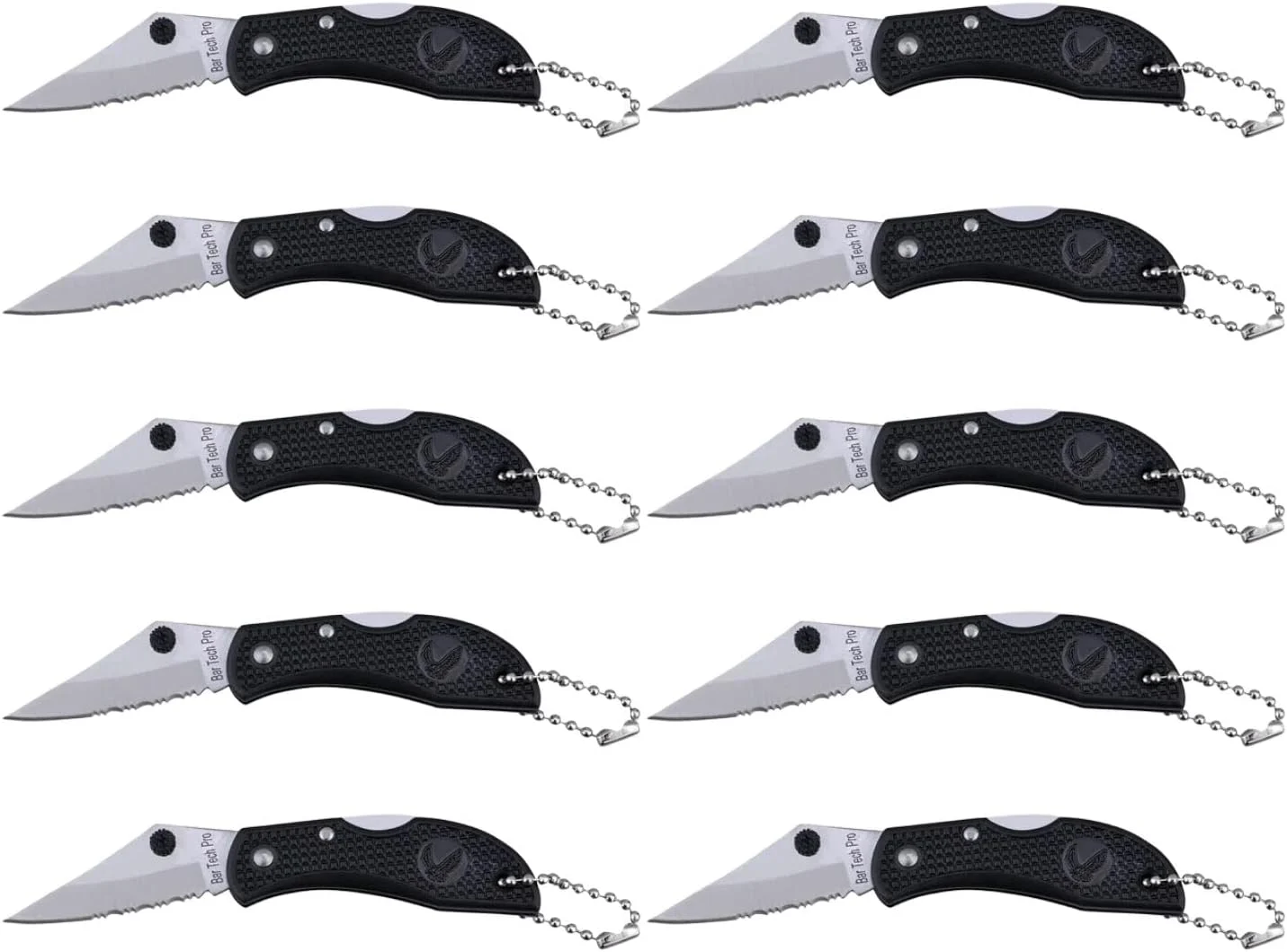 Knife Keychain | Half Serrated 1 7/8″ Surgical Stainless Steel Blade Mini Pocket Knife | Light Plastic Handle Folded – 2 1/2″ Open – 4 1/4″- (Pack of 10)