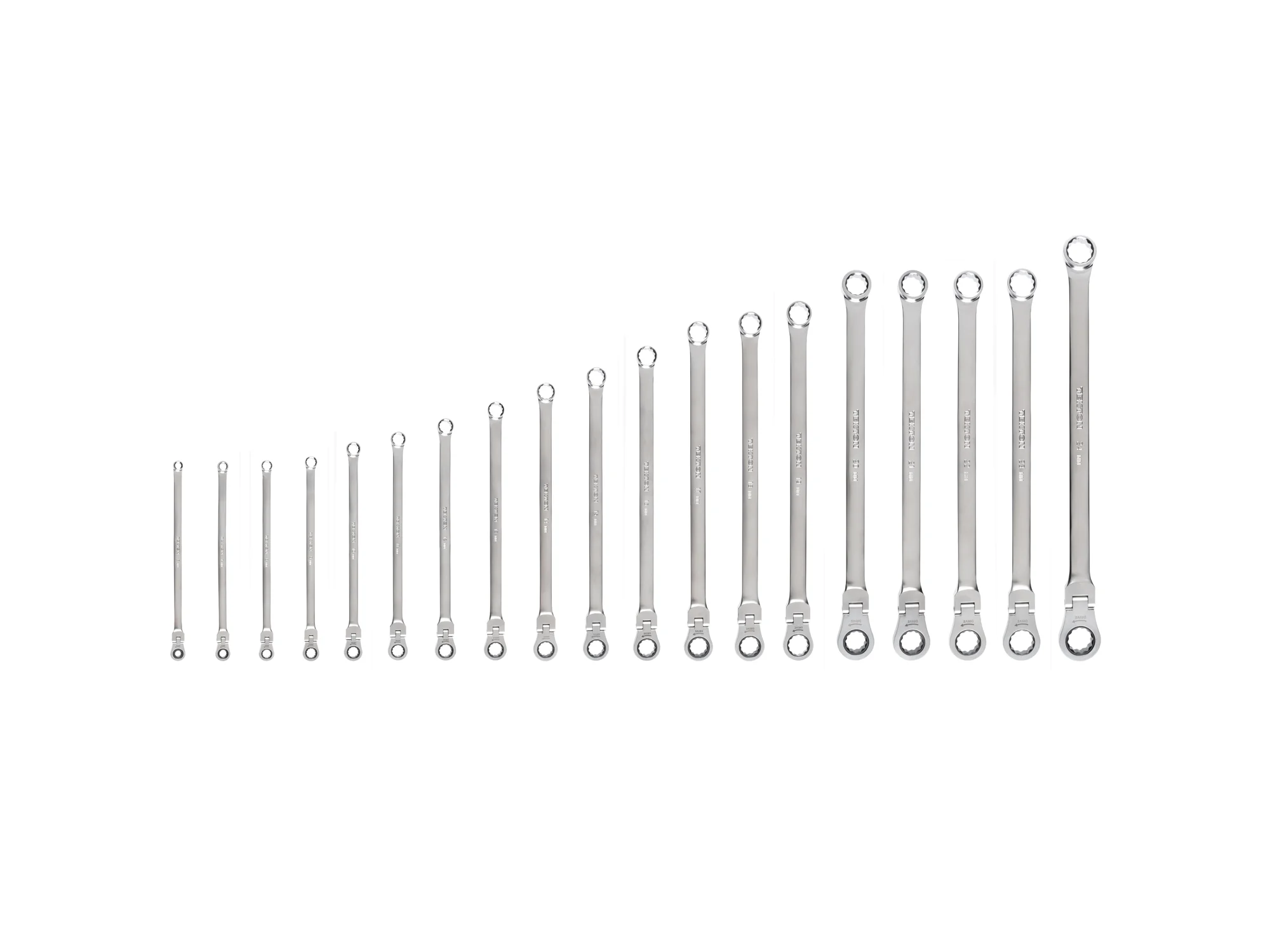 Long Fixed/Flex Head 12-Point Ratcheting Box End Wrench Set (19-Piece)