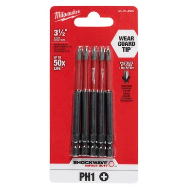 Milwaukee 48-32-4565 #1 Phillips Impact 3-1/2 Power Bits 5 pk