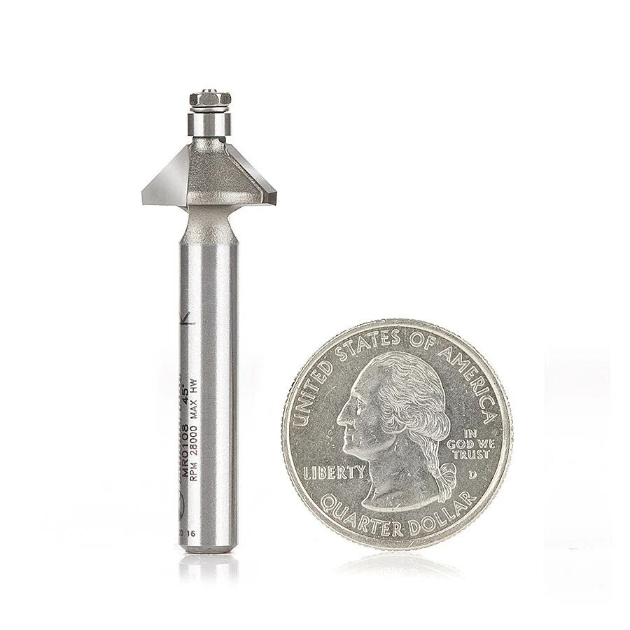 MR0108 - Miniature Chamfer 45 Degree x 9/16 Dia x 1/4 x 1/4 Inch Shank with Mini 3/16 Dia Lower Ball Bearing