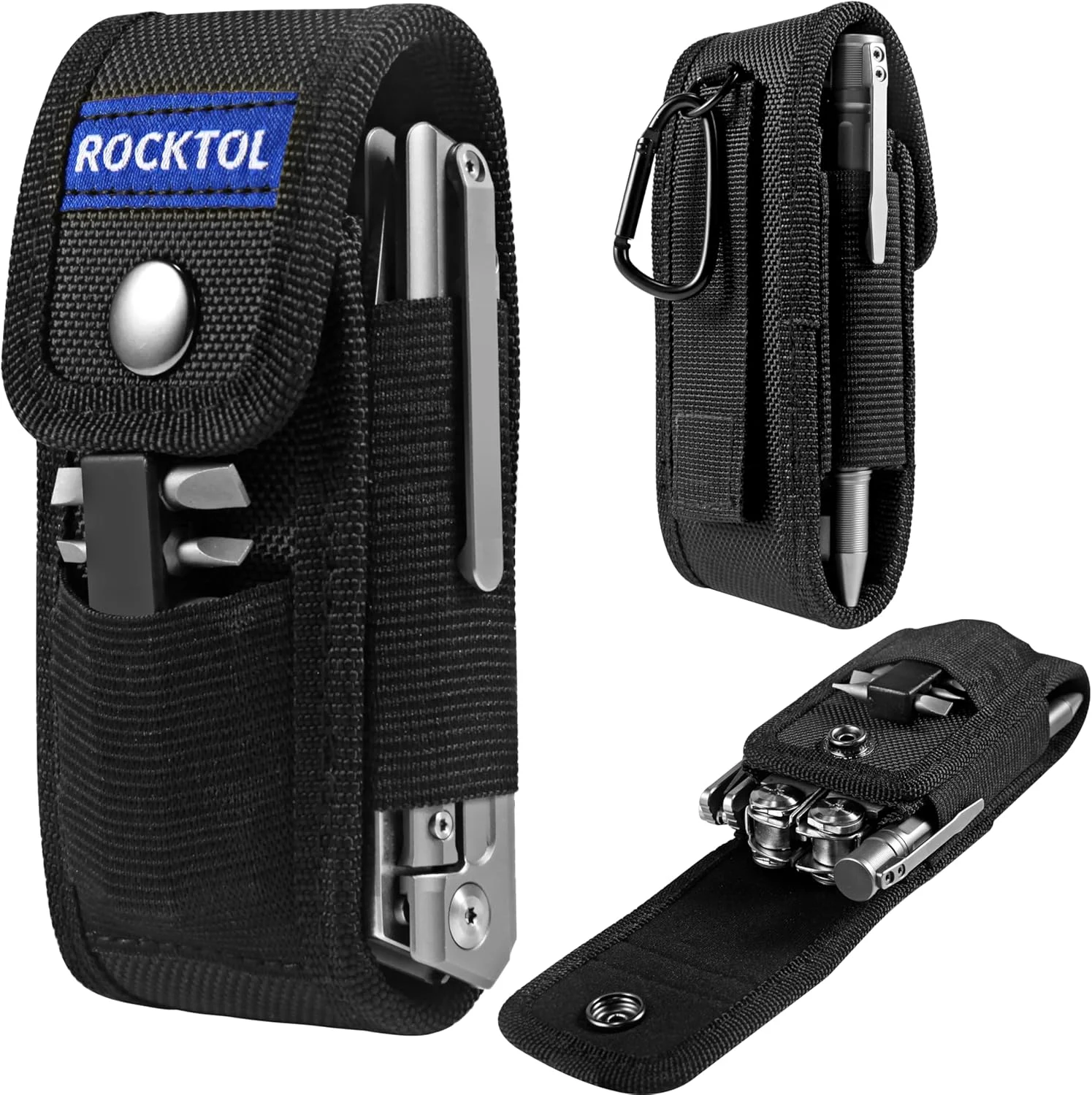 Multitool Sheath for Belt, 900D Nylon Multitool Pouch with 4 Pockets Knife Sheath, EDC Tool Pouch Holster for Multitool Pocket Knife Tactical Pen Flashlight