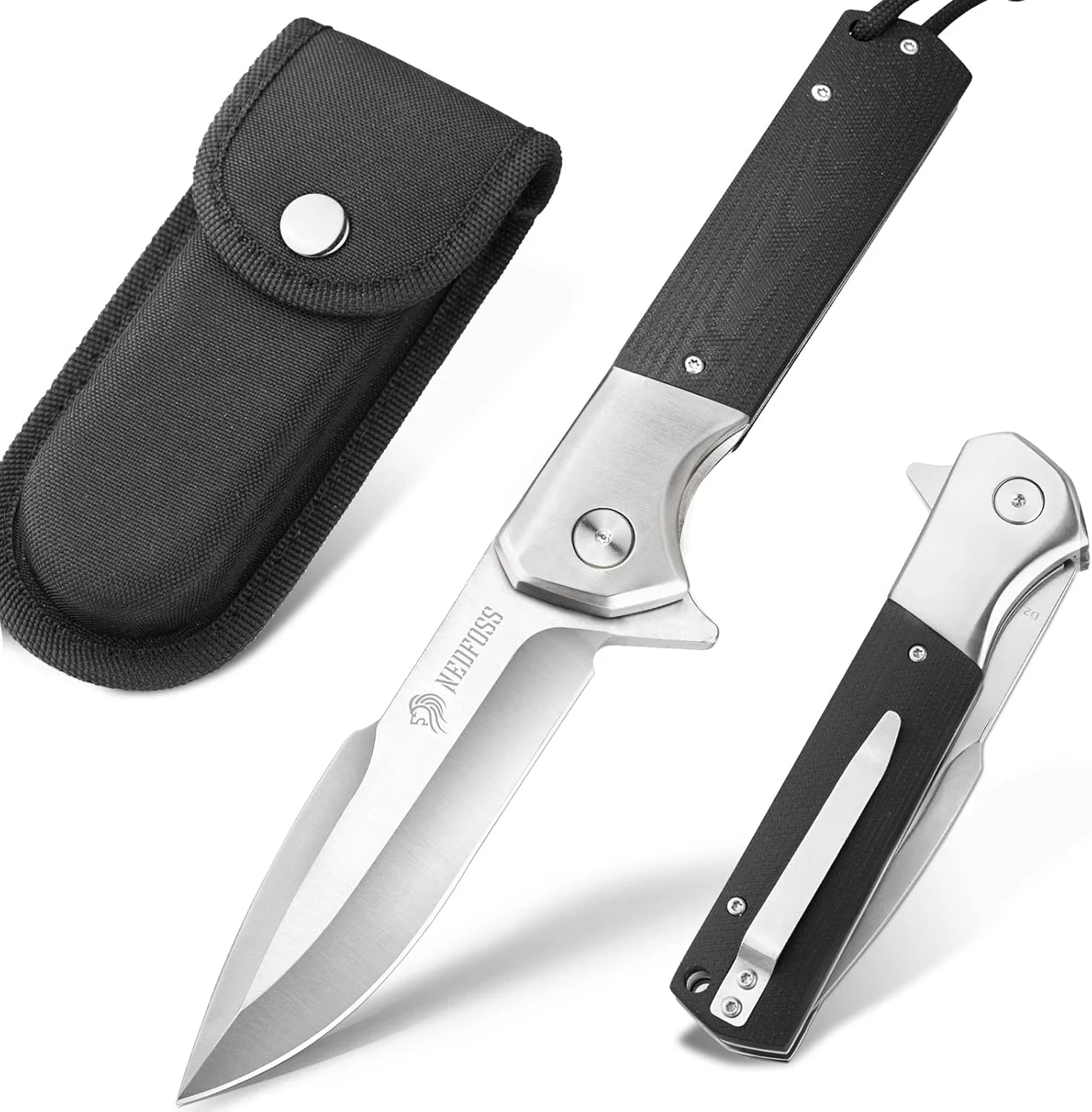 NedFoss BEAST Pocket Knife, 3.48″ 14C28N Steel Blade Axis Lock Knife with Reversible Deep-Carry Pocket Clip, G10 Handle, Lightweight EDC Knife Camping Gifts for Men Women