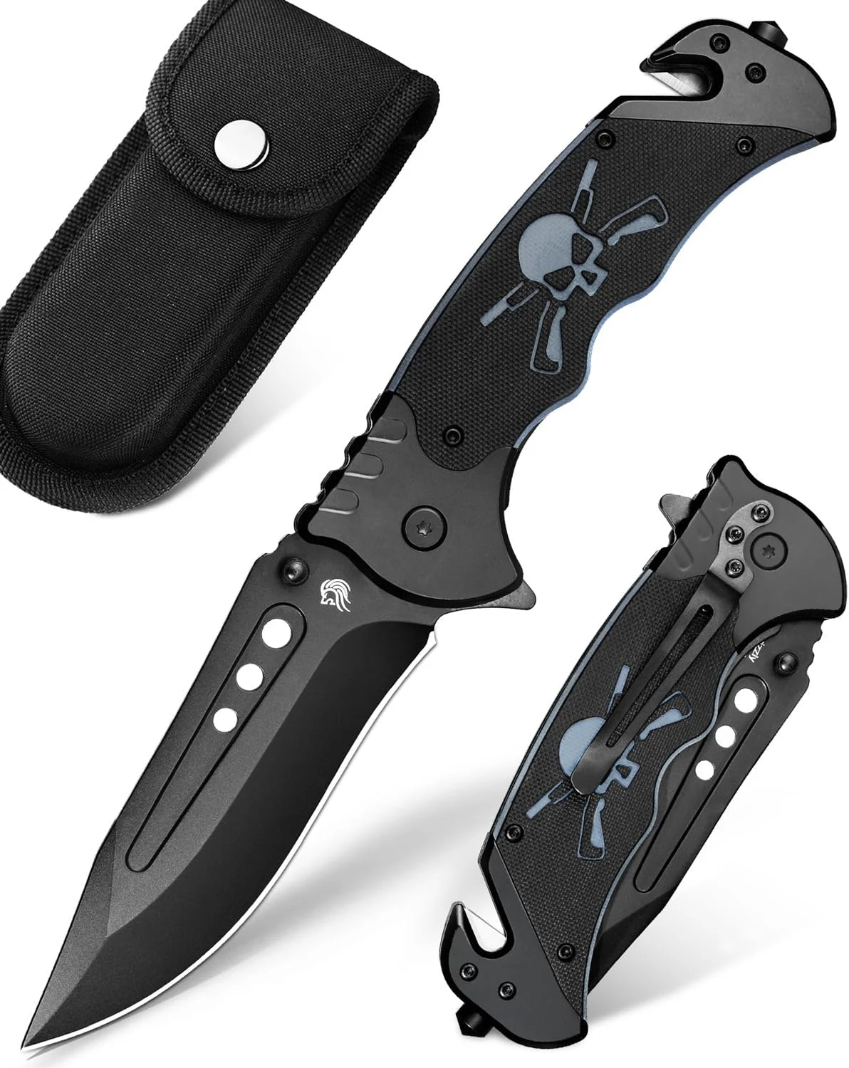 NedFoss GRIZZLY Pocket Knife, 3.8″ AUS-8 Steel Blade, 3 in 1 Tactical Knife with Glass Breaker, Seatbelt Cutter, Unique G10 Handle, Cool Folding Knife for Emergency Rescue