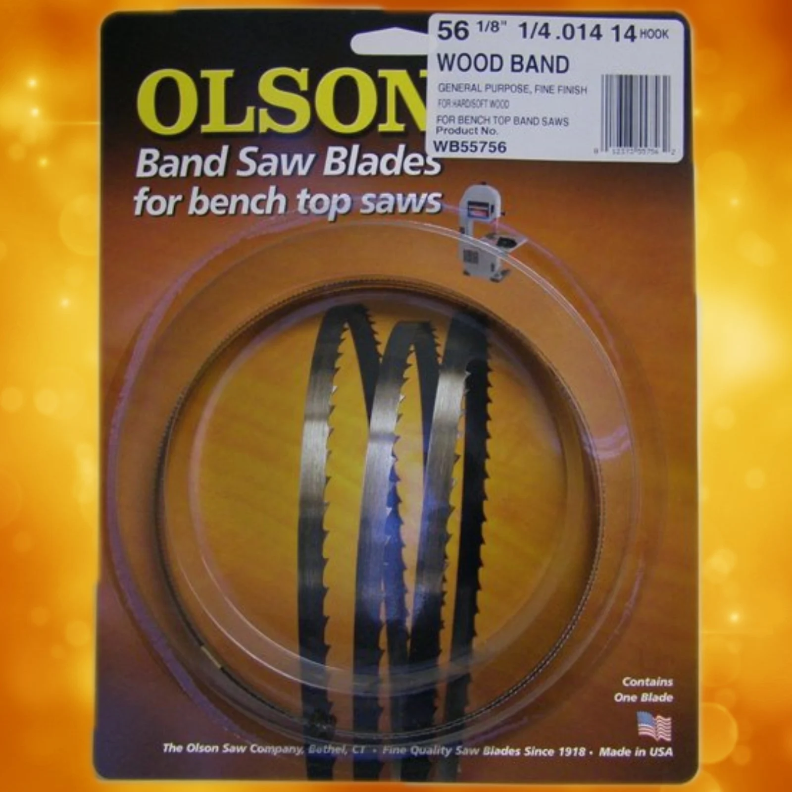 Olson 56-1/8 Wood Band Saw Blade 1/4 x .014 x 14 Hook WB55756