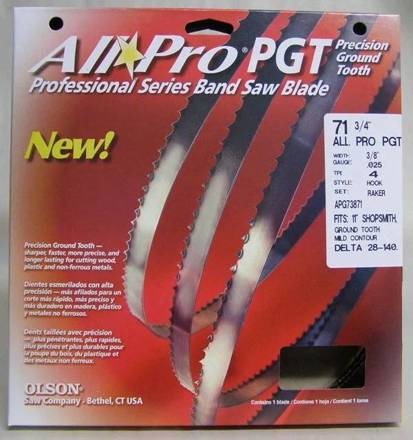 Olson 71-3/4" to 72" All Pro PGT Premium Band Saw Blades 3/8" x .025" 4 TPI Style Hook APG73871