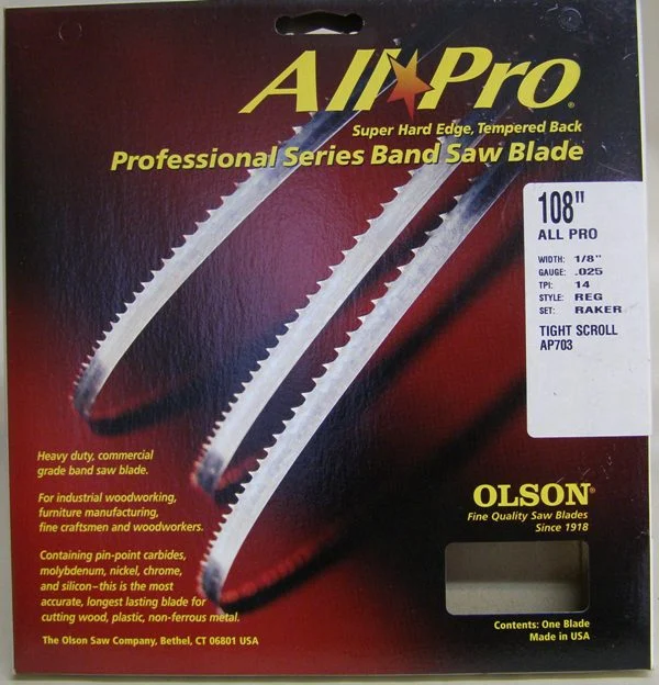 Olson AP70308 108" All Pro Band Saw Blade 1/8" x .025" 14 TPI Style Regular