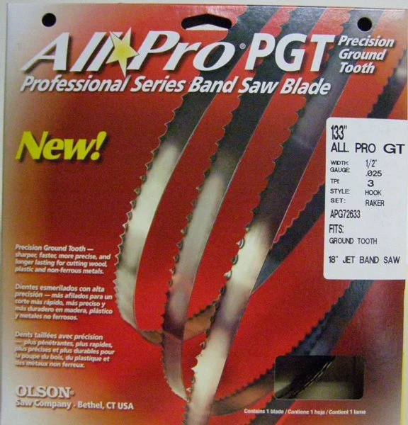 Olson APG72633 133" All Pro PGT Premium Band Saw Blade 1/2" x .025" 3 TPI Style Hook