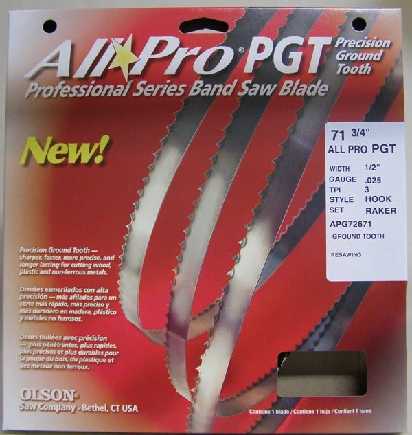 Olson APG7267171-3/4" to 72" All Pro PGT Premium Band Saw Blades1/2" x .025" 3 TPI Style Hook