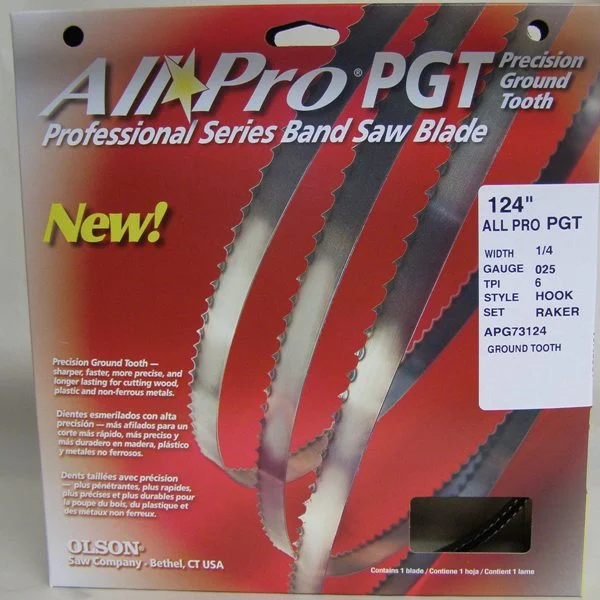 Olson APG73124 124" All Pro PGT Premium Band Saw Blade 1/4" x .025" 6TPI Style Hook