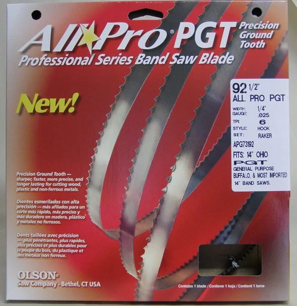 Olson APG73192 92-1/2" All Pro PGT Premium Band Saw Blades 1/4" x .025" 6 TPI Style Hook